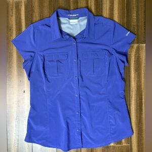 Sz XL Plus Purple Button Down Short Sleeve Omni-Shade Sun Protection Athletic